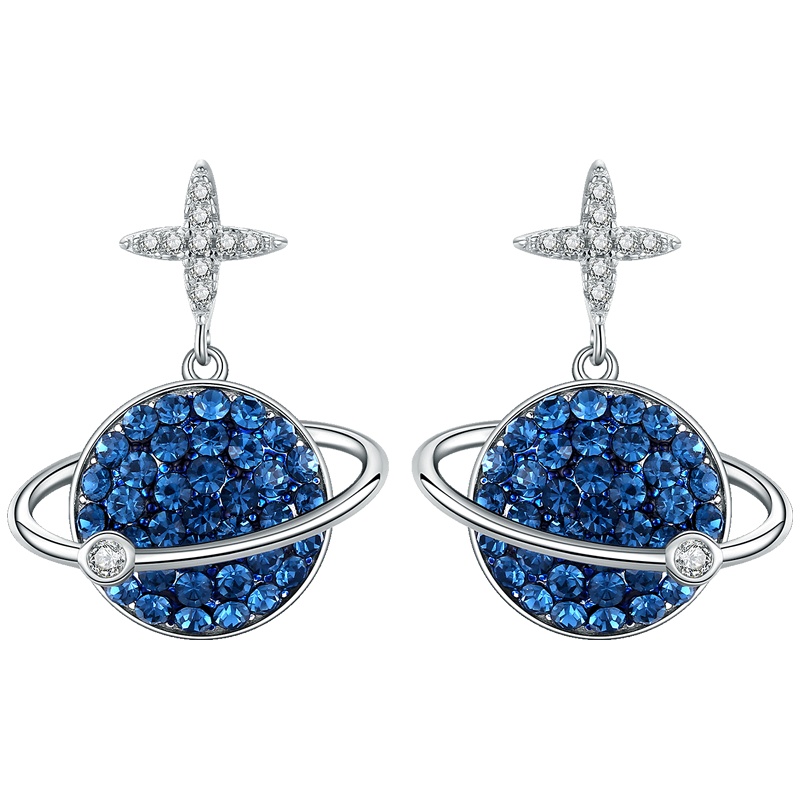 佰色传情BRIR蓝色星星耳钉女925纯银耳环新款潮星球耳饰