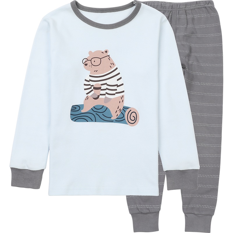 小红豆儿童内衣套装男童精梳棉柔软舒适秋衣秋裤纯棉套装儿童低圆秋衣秋裤套装