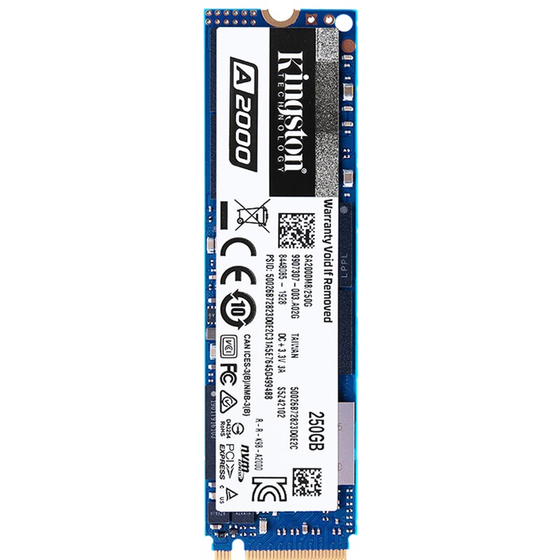 金士顿(Kingston) 250GB SSD固态硬盘 M.2接口 2280 PCIE (NVMe协议) A2000系列 (适用笔记本无散热片版)