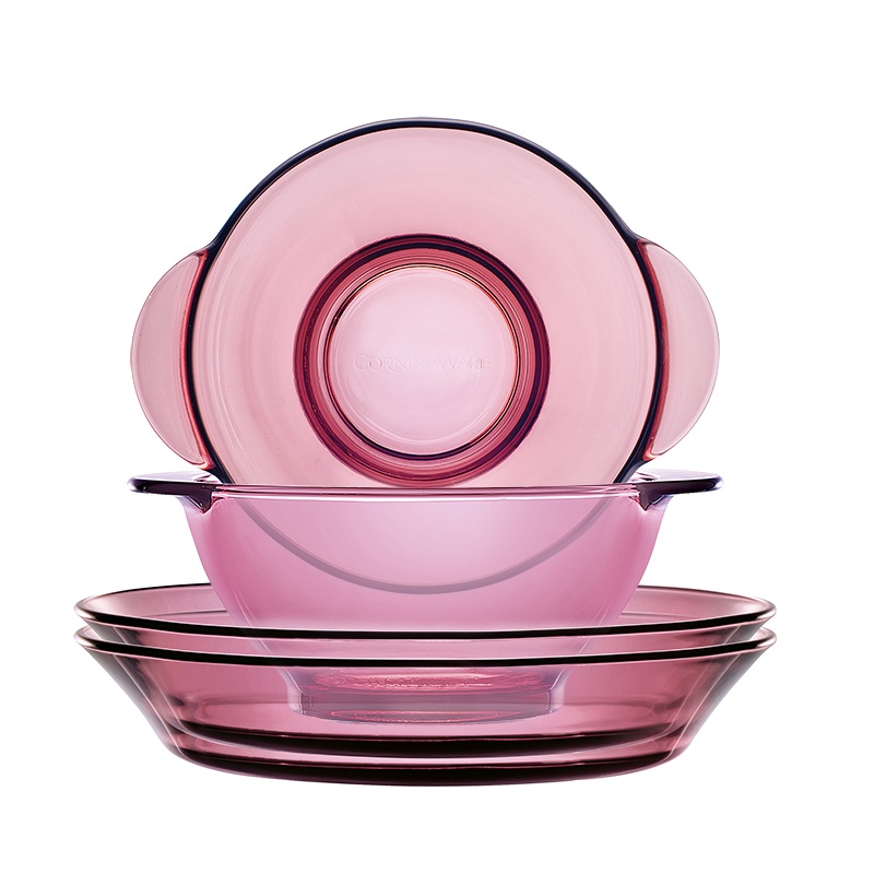 美国康宁餐具(Corningware)浪漫紫色耐热透明玻璃碗碟盘4件组套装