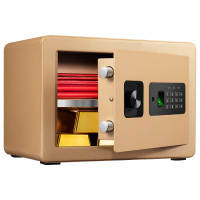 得力(deli)33559指纹密码保管箱(金色) 高25cm双保险入柜办公家用防盗小型隐形保管柜 入墙保险柜保险箱