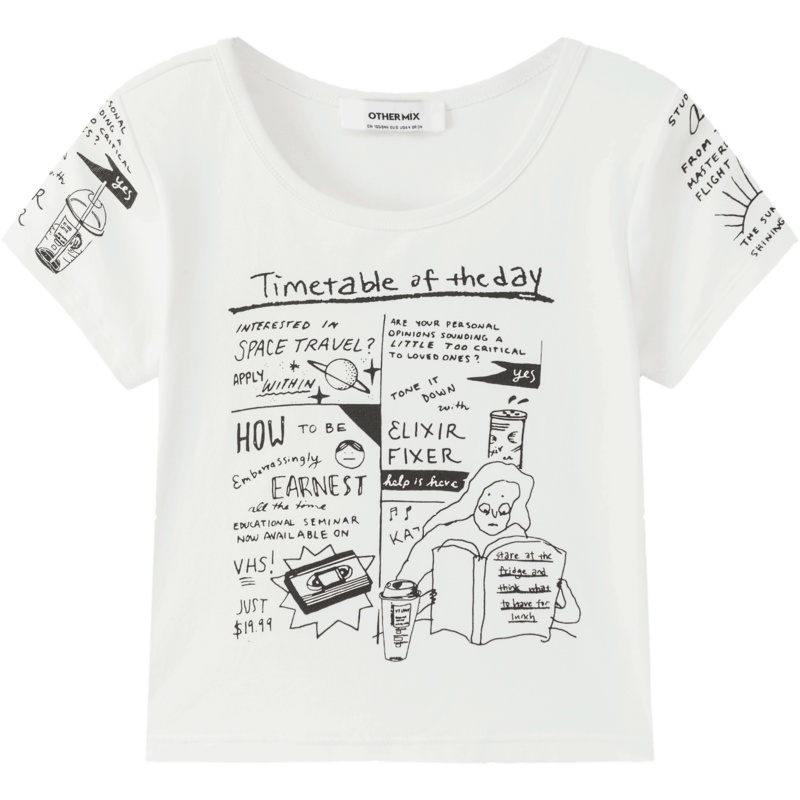 OtherMix创意涂鸦短袖t恤女2021年夏季新款修身设计感小众上衣潮