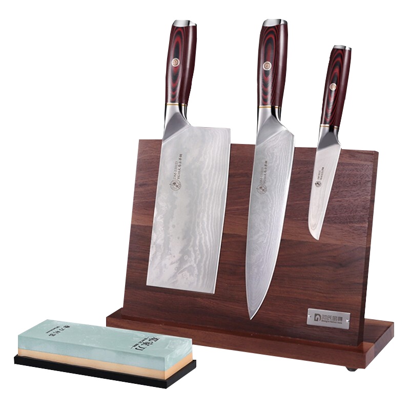 邓家刀 大马士革VG10钢菜刀五件套 DM-1101花纹钢主厨刀中式夹钢菜刀锻打切片刀多用刀水果刀厨刀三德刀套装