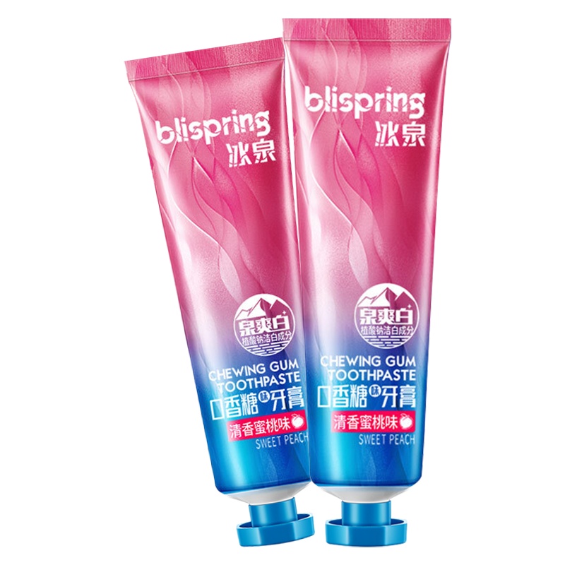 冰泉(blispring)口香糖味牙膏清香蜜桃味40g*2+漱口水260ml