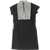 雅鹿夏季韩版黑灰拼接连衣裙字母印花收腰显瘦休闲卫衣裙子2210Q03038