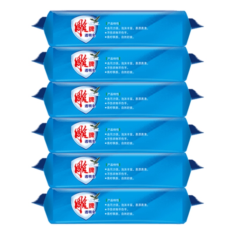 雕牌透明皂102g*6天然植物油生产不伤衣物不上手轻松去污泡沫细腻易漂易清洁净舒适清新怡人劲爽青柠香