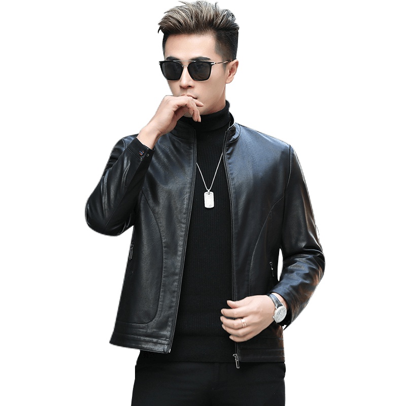 雪中飞新款中青年皮衣外套时尚简约休闲单皮夹克