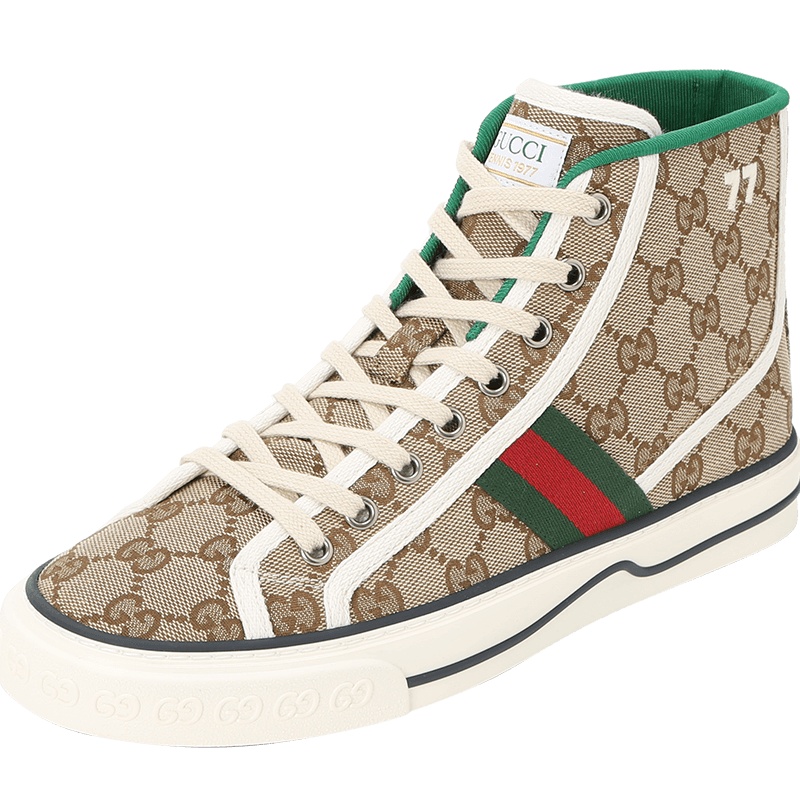 预售 古驰GUCCI Tennis 1977 高帮帆布鞋 老花老花帆布627838 女士高帮鞋帆布休闲鞋