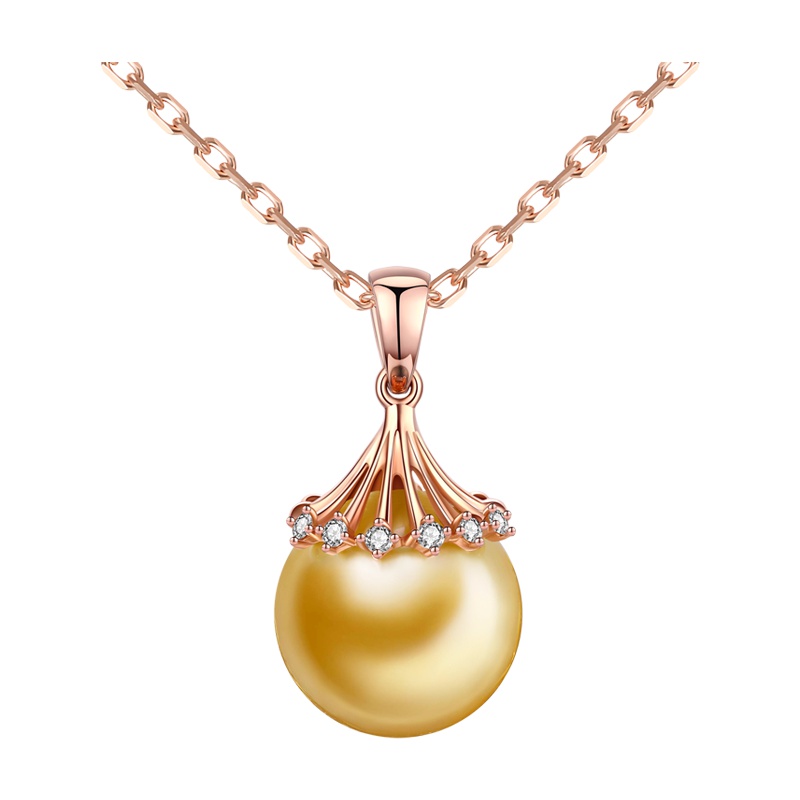 brir 佰色传情10-11mm正圆强光海水珍珠南洋金珠吊坠18K金钻石正品