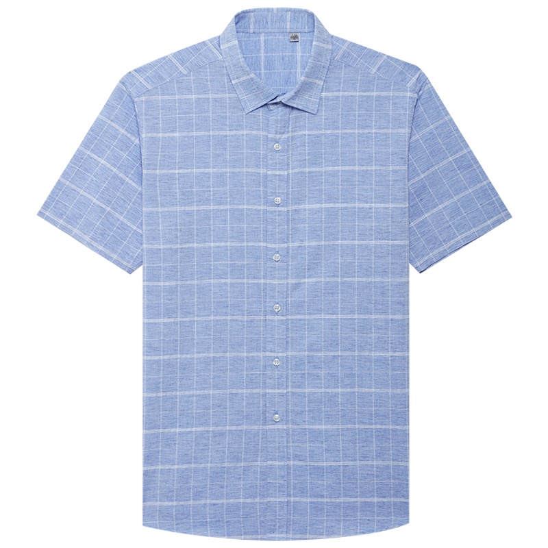 HODO红豆男装男士夏季短袖衬衫休闲棉麻面料干爽舒适小方领短袖衬衫男