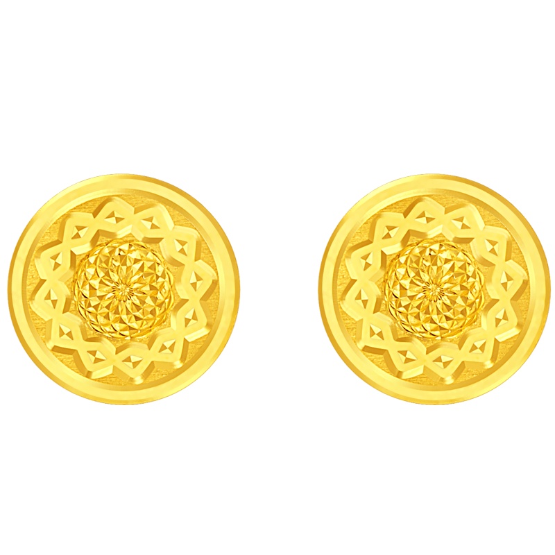 周大福ING系列太阳足金金耳钉计价(工费：88元 )F213759