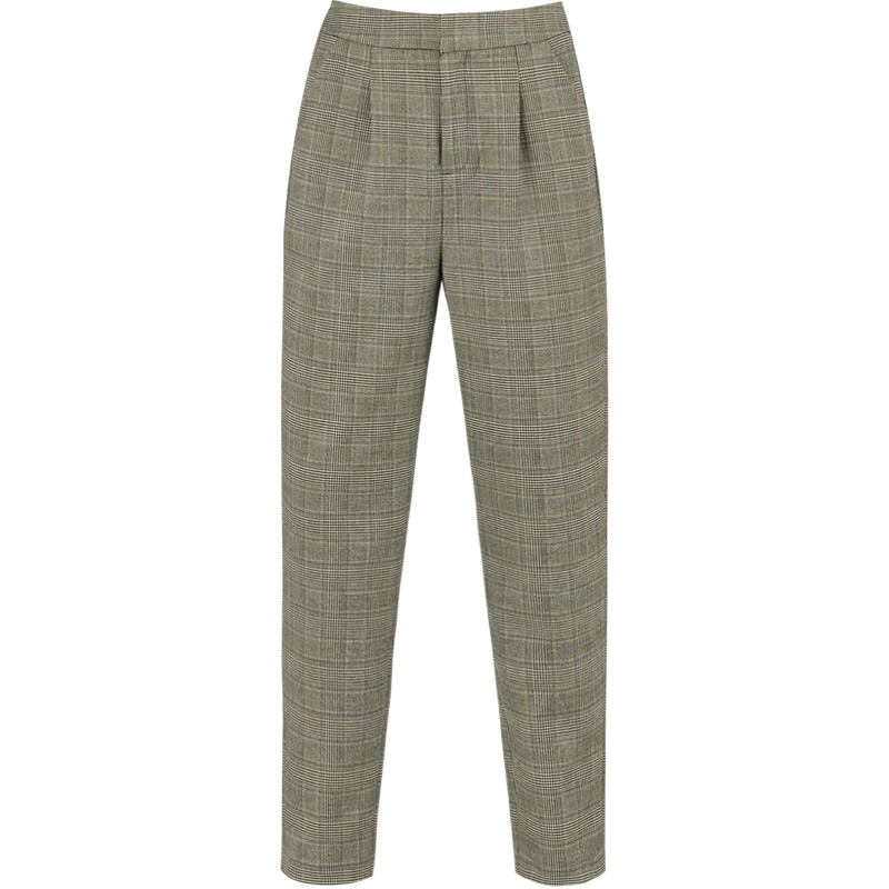 娅丽达女裤2019春秋新款英伦格子裤女哈伦宽松休闲萝卜锥形烟管裤I3641