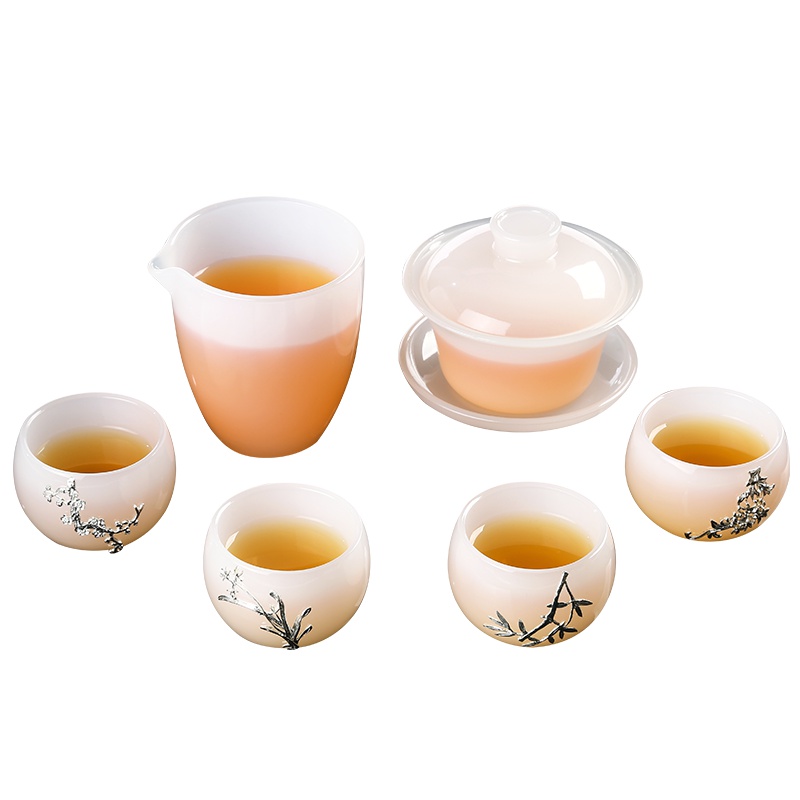 常生源 整套功夫茶具 陶瓷套装 白玉瓷 盖碗公杯茶杯 礼盒包装 玉瓷君子套组