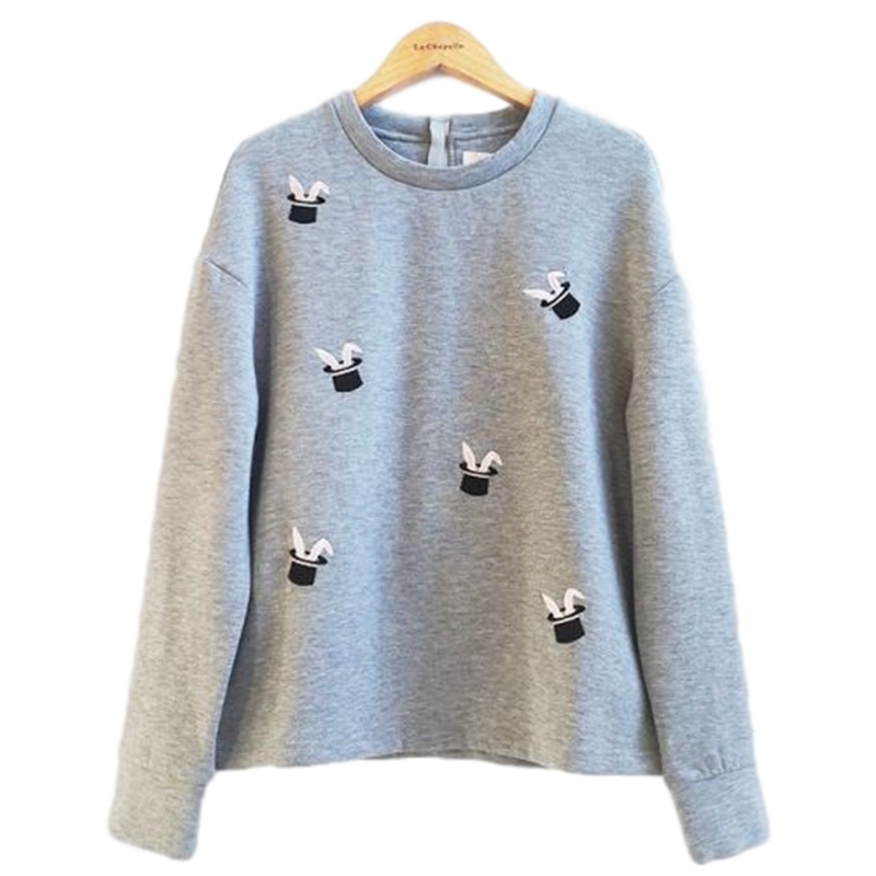 【福利款】拉夏贝尔Candie's秋季新卡通绣花圆领内搭长袖卫衣女30064318