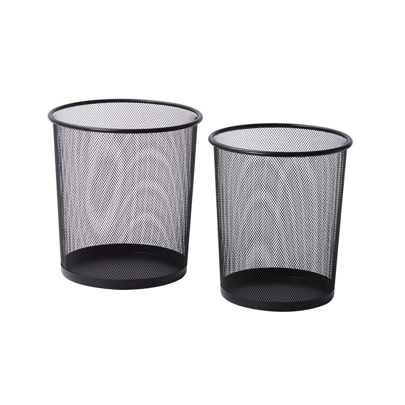 欧润哲 黑色圆形大小纸箩套组 大小各一只加厚铁丝网办公室房间厕所垃圾清洁收纳桶