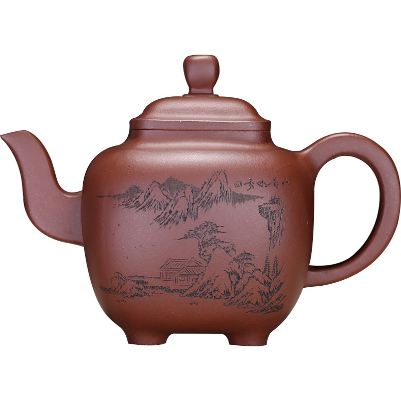 鸣远四方 国工潘小强 纯全手工四方茶壶方器茶具底槽青宜兴紫砂壶