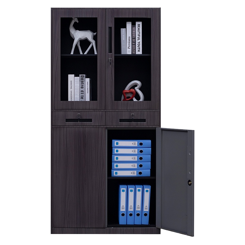 永格办公室文件柜铁皮柜木纹钢制资料档案书柜矮柜家用储物矮柜子带锁