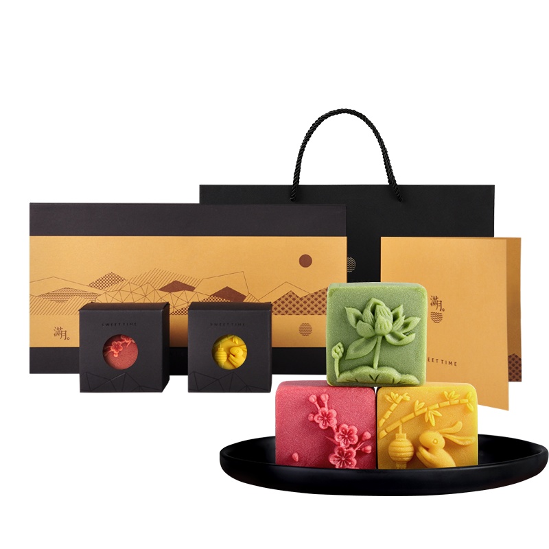 YOTIME 中秋礼品桃山月饼礼盒 雪媚娘奶黄流心月饼 巧克力月饼流心中秋礼盒4味8枚 企业团购定制