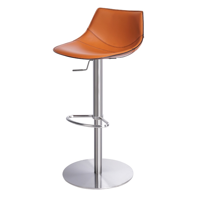 和顿 北欧马鞍皮吧椅不锈钢吧台椅子 现代简约家用设计师款酒吧椅子 升降旋转轻奢岛台椅金属高脚凳子 带扶手靠背酒吧椅717