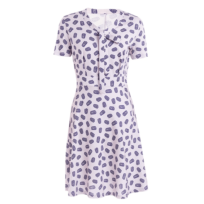 ERDOS/鄂尔多斯春夏新品飘带领印花半袖连衣裙