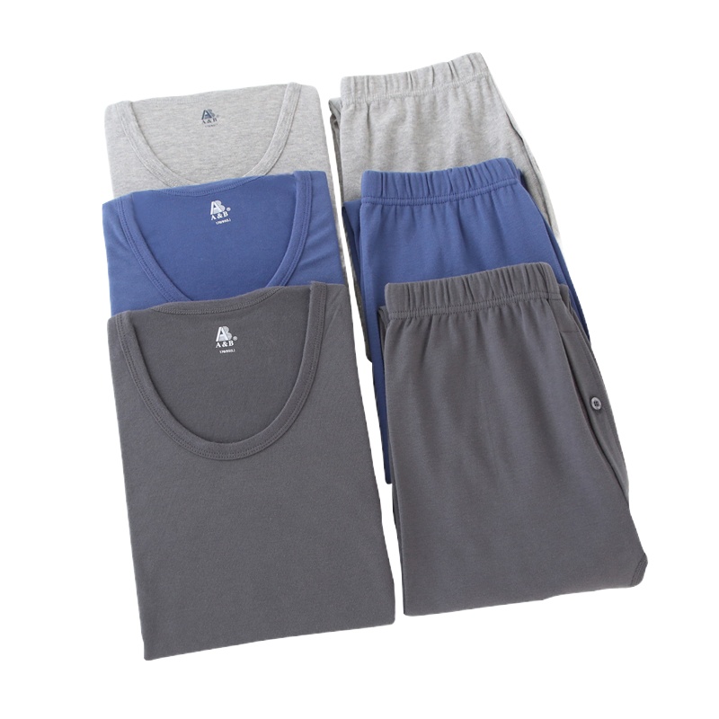 ab保暖内衣套装男圆领亲肤基础内衣套装纯棉吸汗棉毛衫裤K079