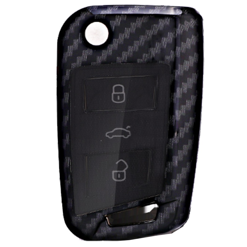 大众钥匙包 大众碳纤纹钥匙包朗逸PLUS途观L钥匙套高尔夫7扣凌度途昂碳纤纹全包壳 黑红套装