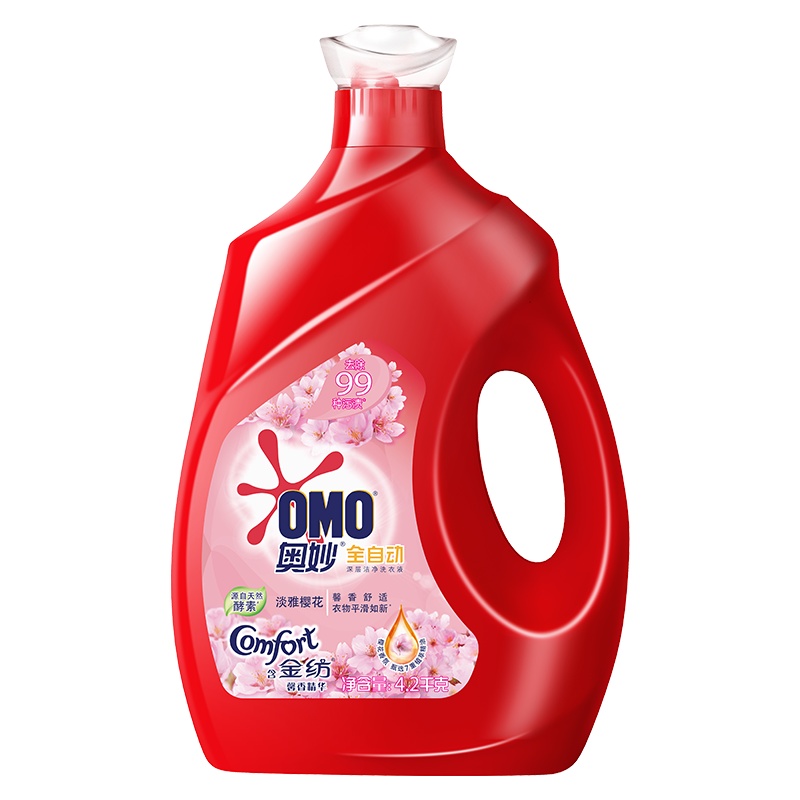奥妙(OMO) 全自动深层洁净洗衣液4.2kg 含金纺馨香精华 淡雅樱花(新老包装随机发货)[联合利华]