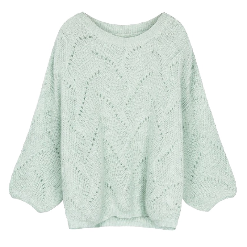 新款拉夏贝尔针织衫女春季圆领韩版宽松百搭七分袖薄款毛衣潮10018188