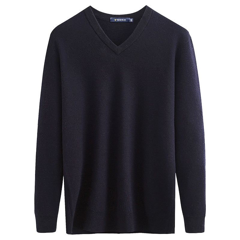 雅鹿男装秋冬新款100%纯羊毛休闲套头V领保暖长袖男士羊毛衫11048855