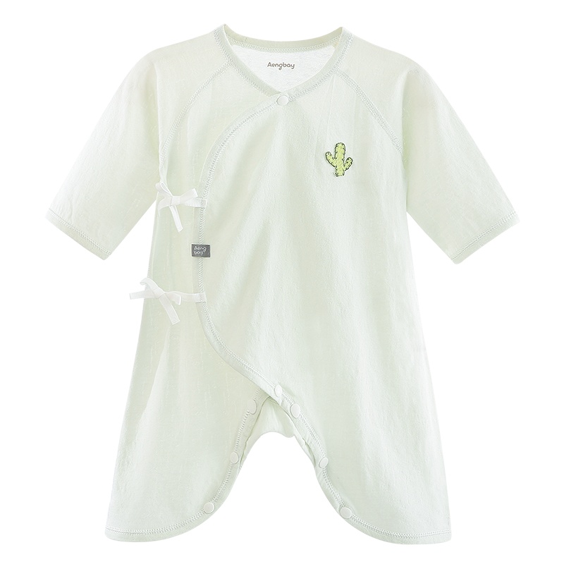 Aengbay 新生儿蝴蝶衣长袖绑带护肚婴儿衣服薄款和尚衣无骨纯棉夏