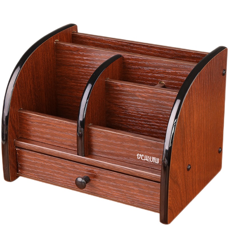 优必利 木质笔筒笔袋桌面收纳盒 组合办公桌整理架 桌面抽屉收纳座6022A可定制logo