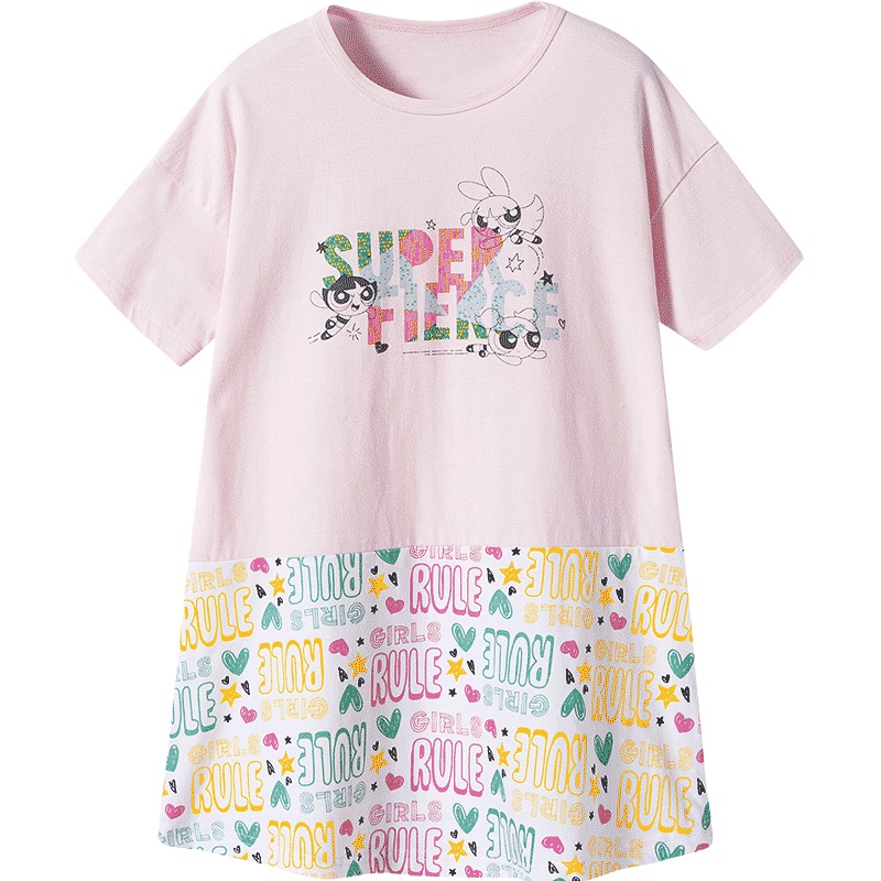 三枪儿童纯棉家居服女童中大童少女睡衣公主睡裙女童圆领短袖睡裙
