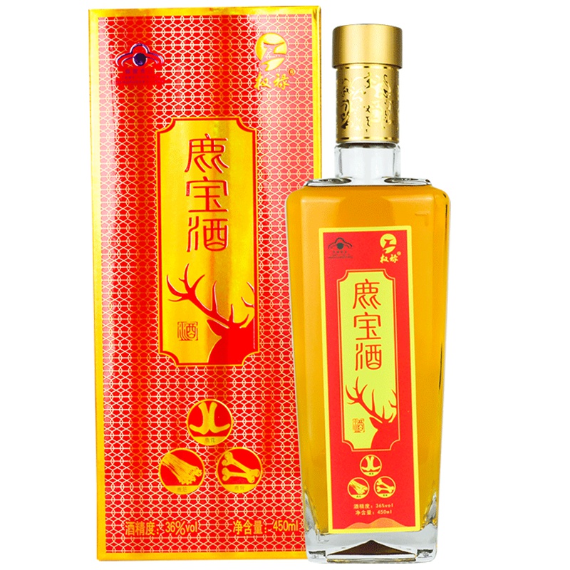 权禄quanlu 鹿宝酒450ml单瓶装 36度 中老年人保健酒 鹿茸鹿骨鹿筋 单瓶装礼盒装 买两瓶送礼品袋