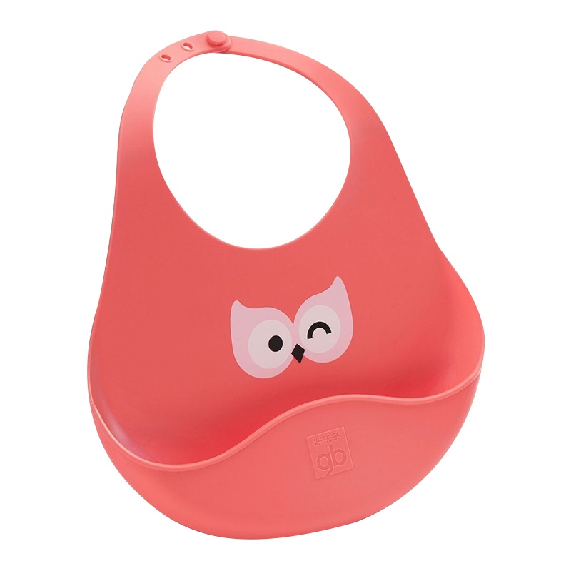 好孩子宝宝硅胶围兜儿童防水立体饭兜宽口径西瓜红