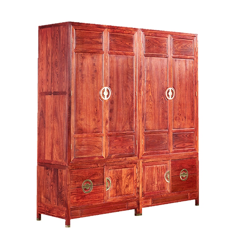 周家庄 红木家具非洲花梨(学名:刺猬紫檀)衣柜 实木衣柜 储物柜 新中式东方经典四门衣柜