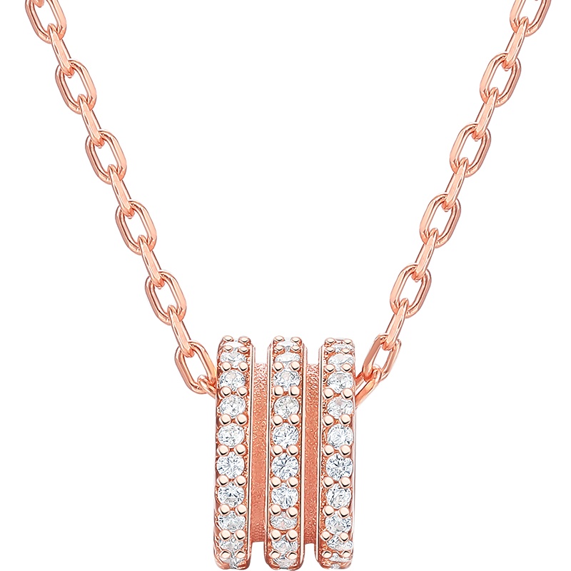 周大生银项链 S925红色小蛮腰锁骨链 银镶嵌套链吊坠