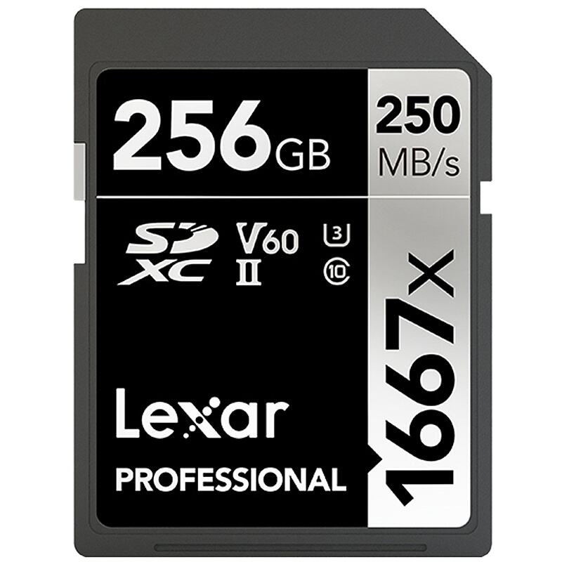 雷克沙(Lexar)256G高速SD存储卡U3 V60内存卡读250MB/s 写120MB/s(1667X Pro版 )