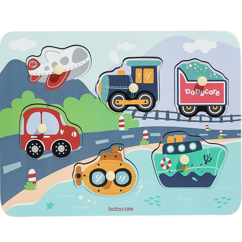 babycare宝宝手抓板拼图 数字字母积木木制1-3岁儿童早教益智玩具 赛普利交通 7288