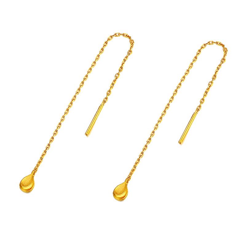 金一 足金黄金耳线简约黄金耳饰女士长款精品耳坠(计价) ABF002