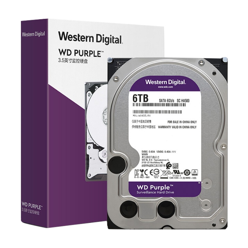 西部数据(WD)紫盘 监控硬盘(6TB SATA6Gb/s 64M WD60EJRX)
