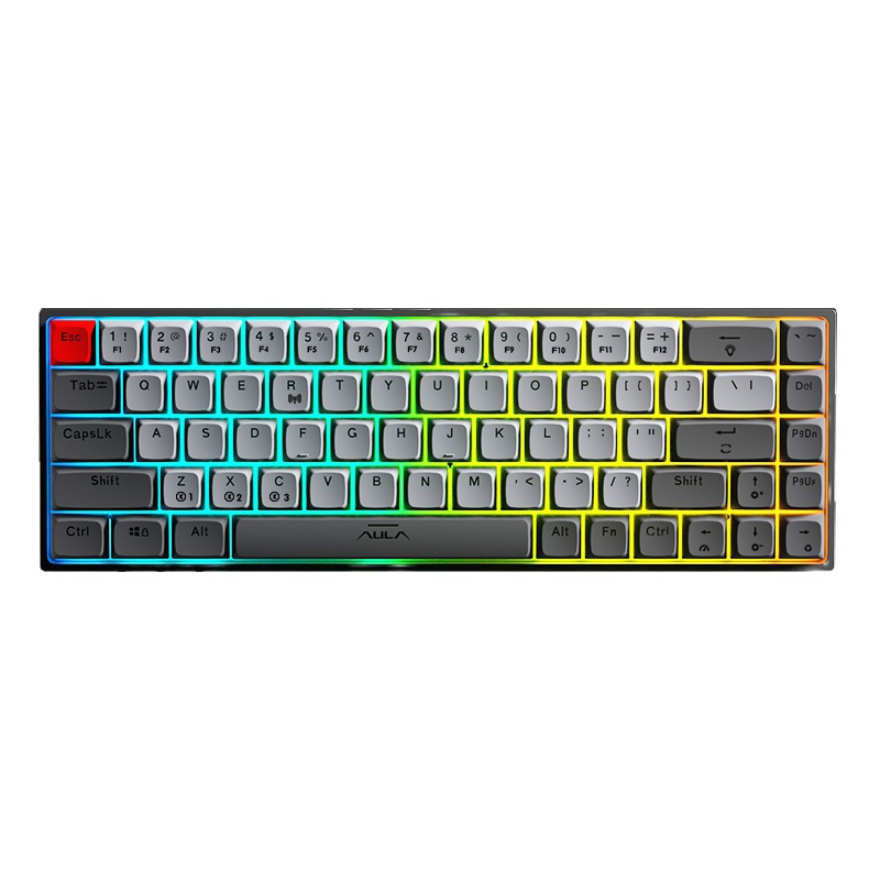狼蛛(AULA)F3068圣灰骑士 PBT木蓝轴 双模蓝牙机械键盘 客制化可热插拔轴 RGB灯效 有线办公游戏电脑键盘