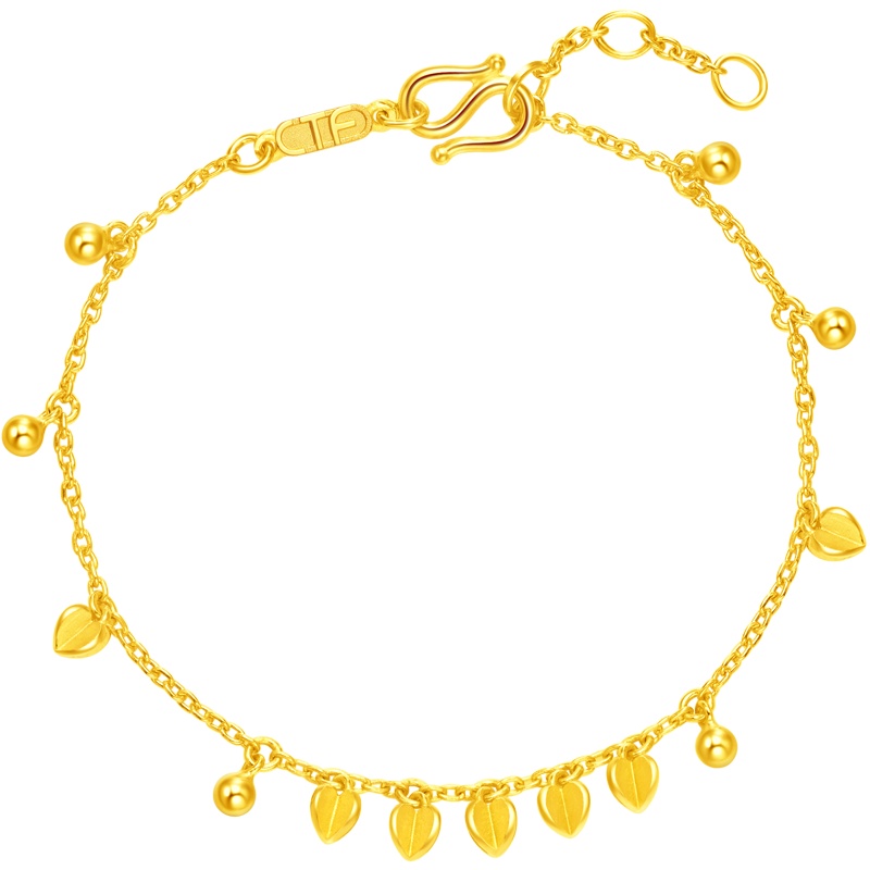 周大福 珠宝首饰心形圆珠足金金饰品手链 计价（工费208元）F216495