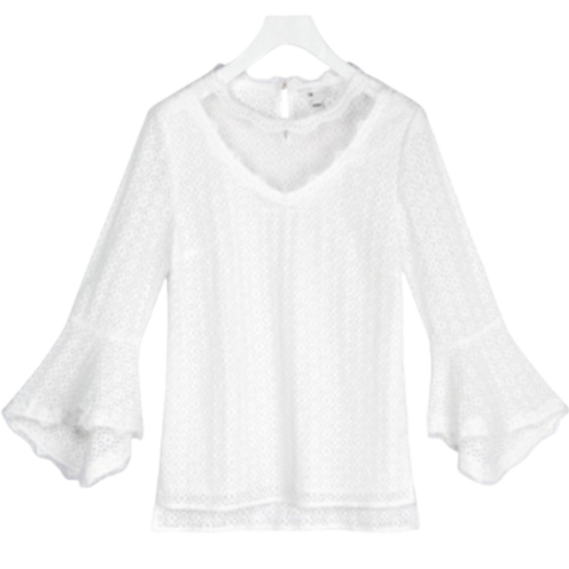 【专柜同款】拉夏贝尔清新喇叭袖白蕾丝7m2020新款夏季韩版百搭学生荷叶袖衬衣衬衫女春70010272