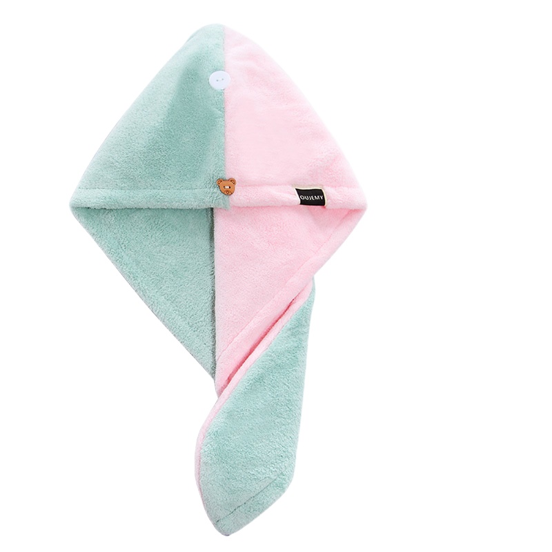 干发帽女吸水洗头毛巾加厚包头巾可爱擦头发干发巾速干帽浴帽 三维工匠 撞色绿+粉[一条装]100克