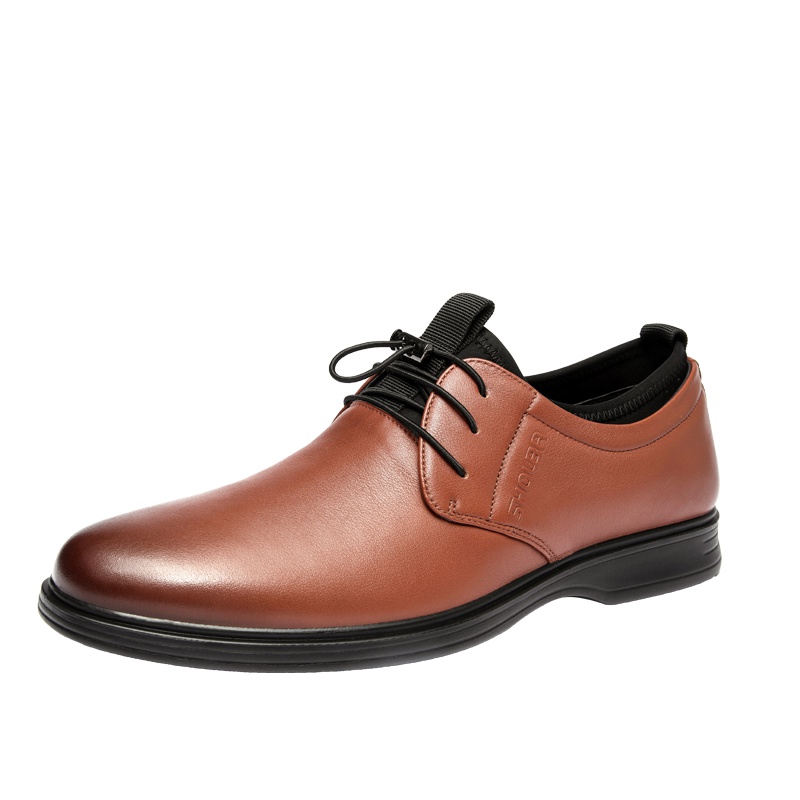 兽霸商务休闲鞋男2019秋季新款百搭真皮圆头系带男士皮鞋头层牛皮