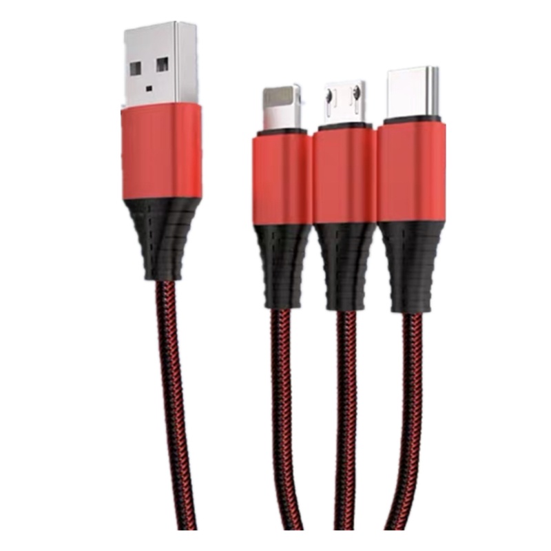 飞毛腿N31 充电线一拖三快充iPhone6s华为type-c安卓通用 黑拼红