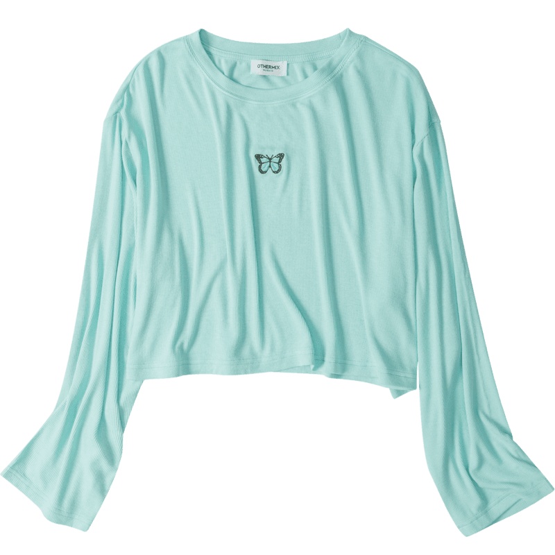 OtherMix时尚蝴蝶T恤2021新款春季女装洋气百搭高腰短款长袖上衣