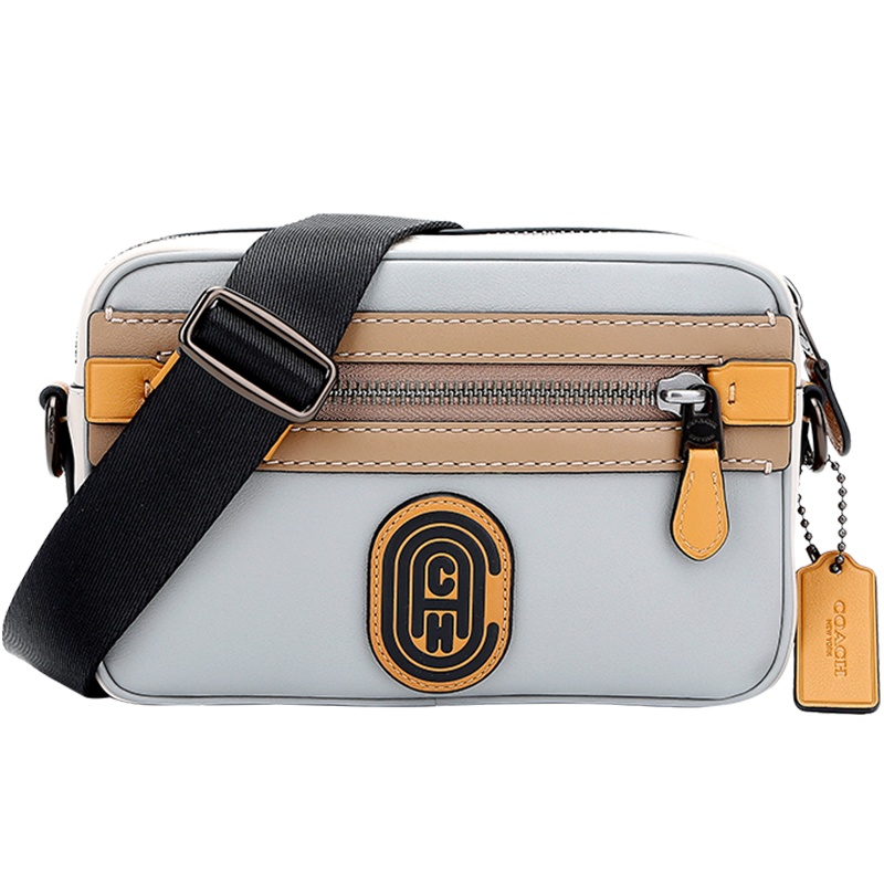 蔻驰 COACH 奢侈品 男士专柜款 欧美时尚 ACADEMY皮质单肩斜挎包灰咖拼色 960 JIQBM