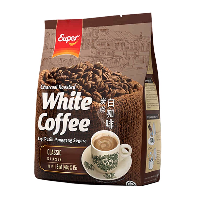 [送杯勺]马来西亚进口 super超级牌怡保炭烧白咖啡 三合一经典原味600克*2袋装 30包 速溶咖啡粉