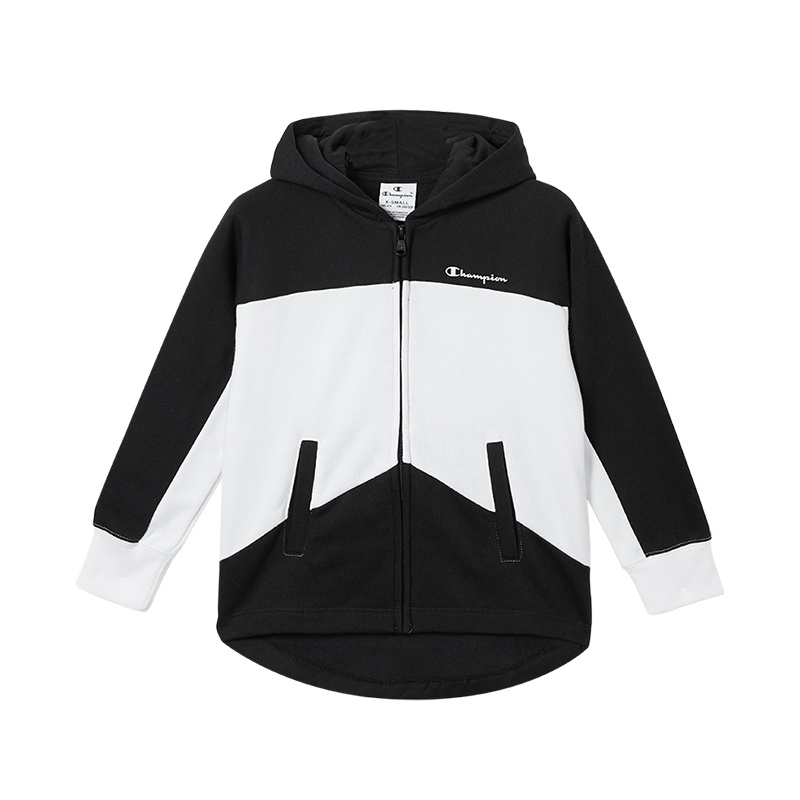Champion/冠军男女童拼色混纺连帽加绒外套经典logo图案高端儿童夹克